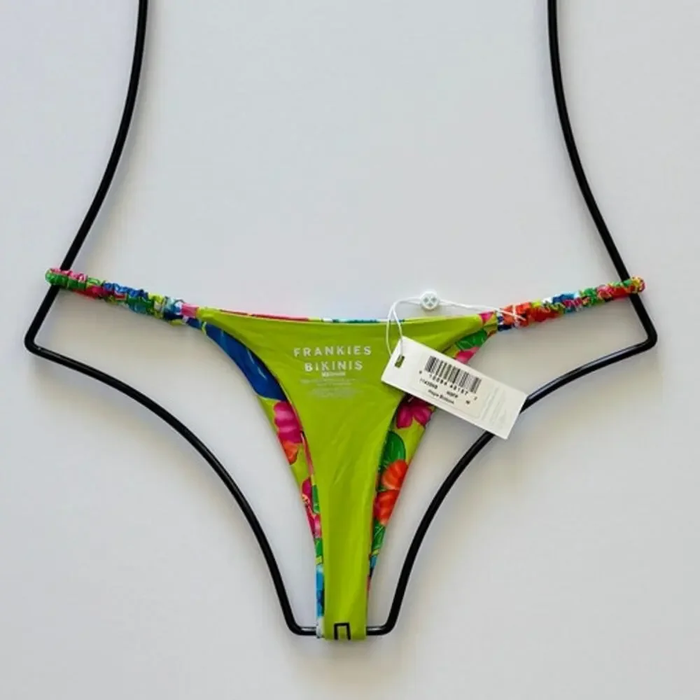 Frankies Bikinis Hope Floral Skimpy Bikini Bottom - Neon Surfer - M - NWT